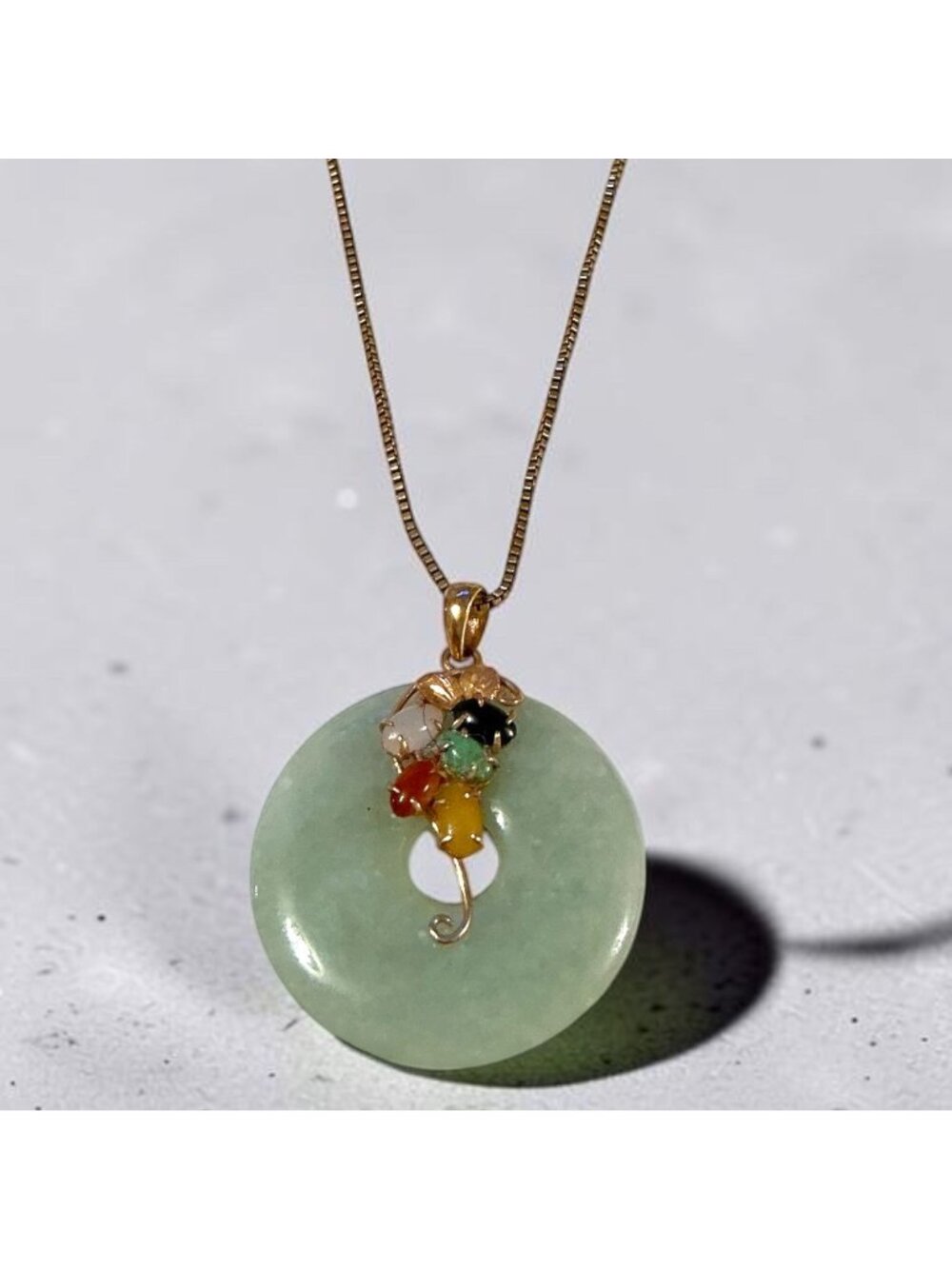 14k Gold Necklace With Jadeite Pendant & Gemstones Made In Italy 20" Chain Penda